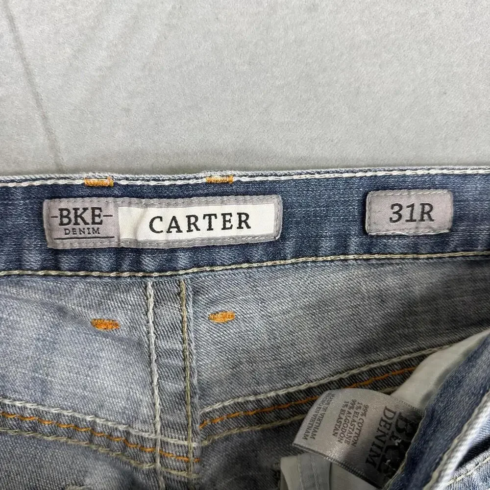 BKE Carter Jeans Mens 31R Blue Med Wash Distressed Straight Leg Modern Fit Denim